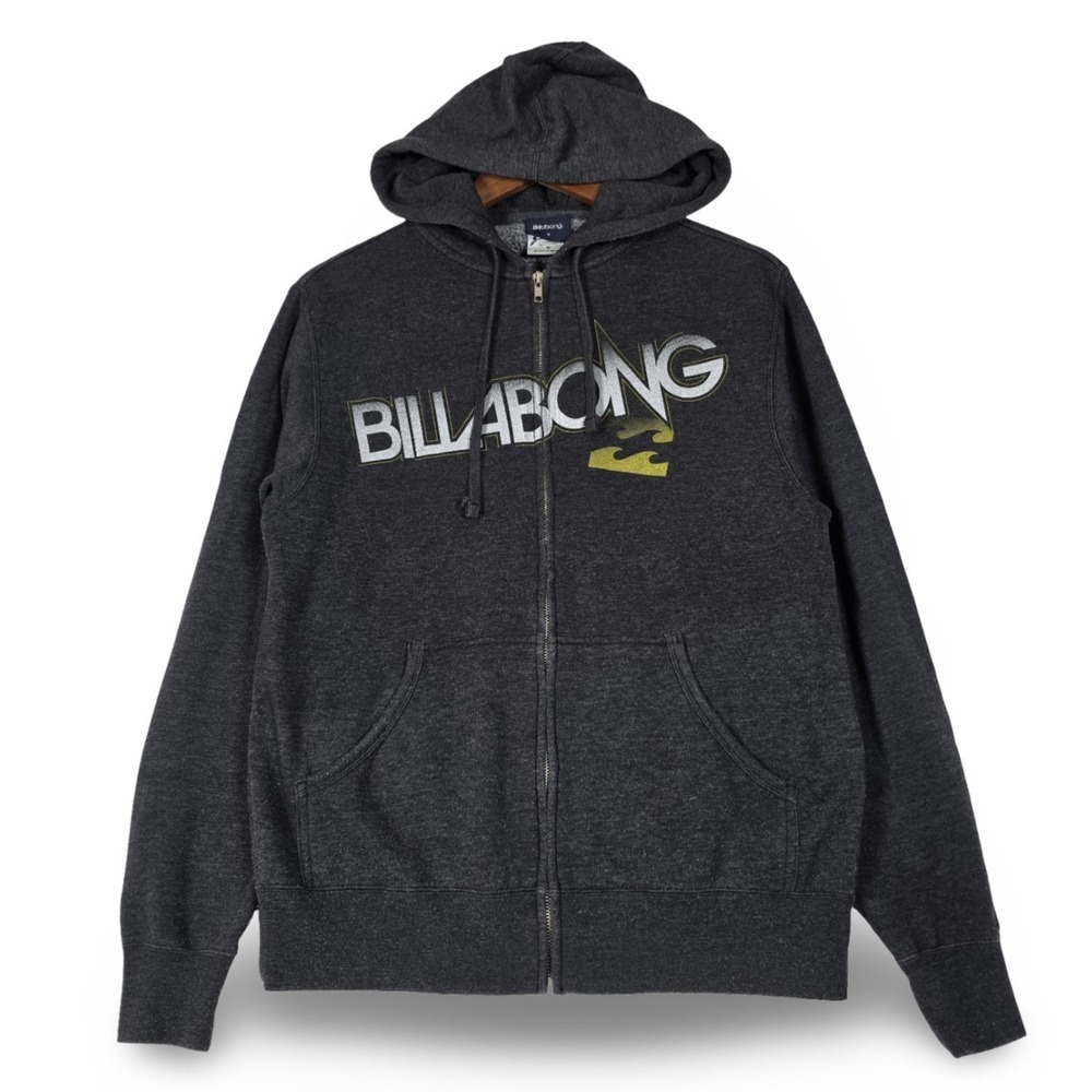 Billabong Mens Full Zip Graphic Hoodie Charcoal Gray Sweatshirt Size S Y2K Skate